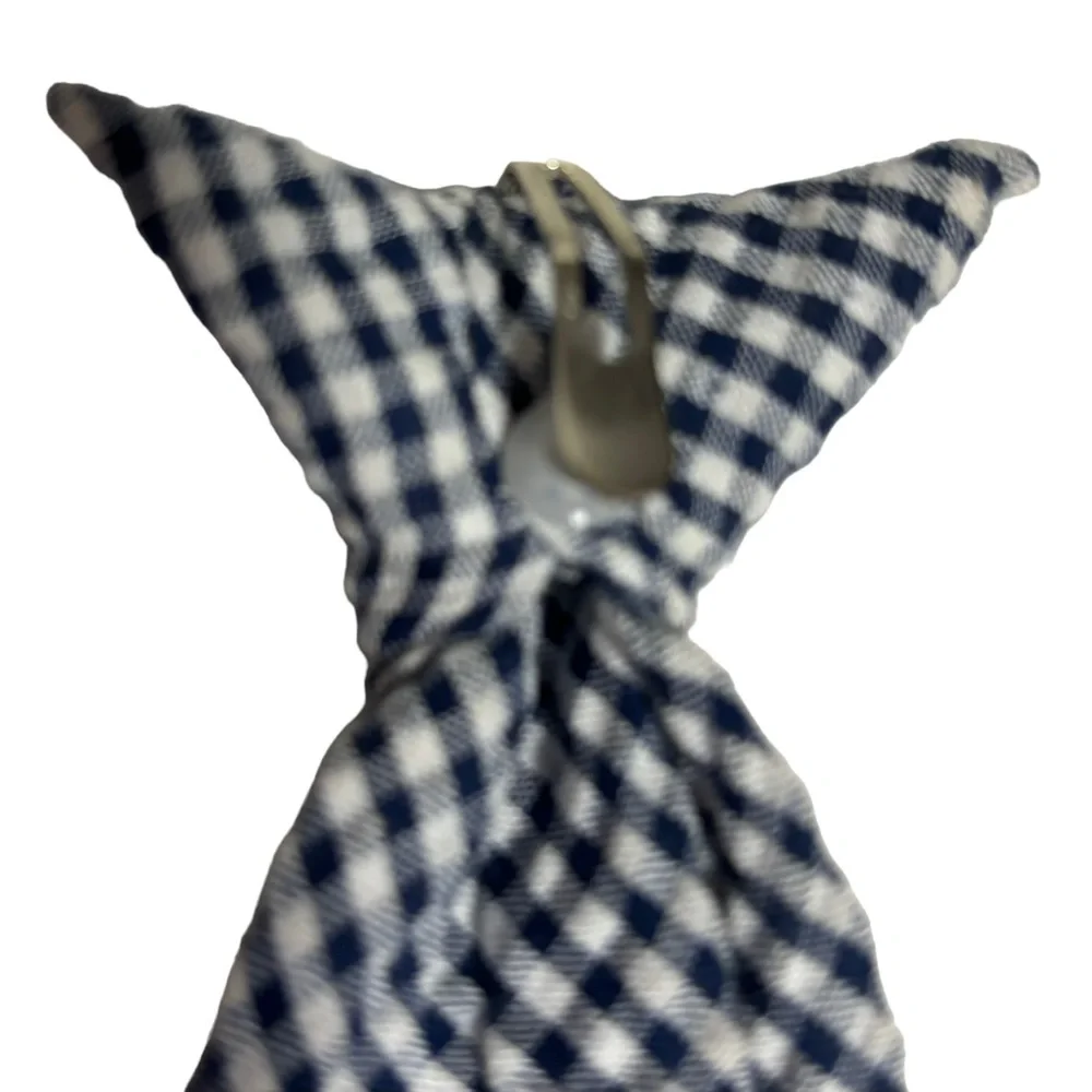 Boys gingham clip on tie blue & white 10.5” long Formal Cosplay Like New or New